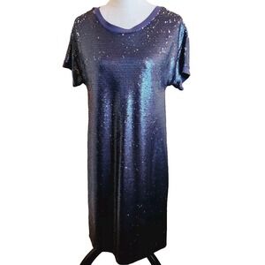 Anthropologie Moulinette Soeurs Womens Small Sequin Dress Blue Interstellar NEW